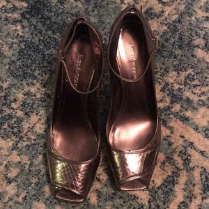 Silver metallic peep toe heels